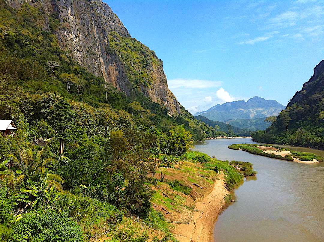 Farm huts overlooking the Nam Ngum River in Laos